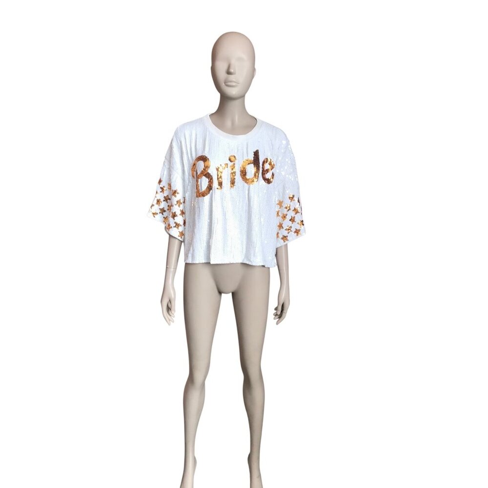 Simply Southern White and Gold Sequin Bride Top
